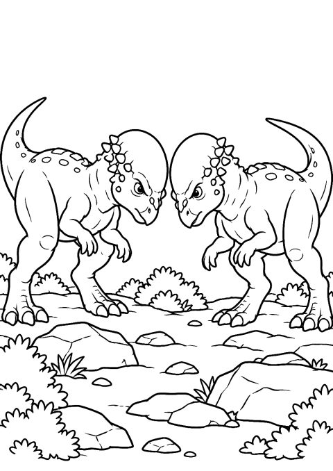 Pachycephalosaurus beim Kopfstoßen als Malvorlage – Ausmalbild zum Ausdrucken