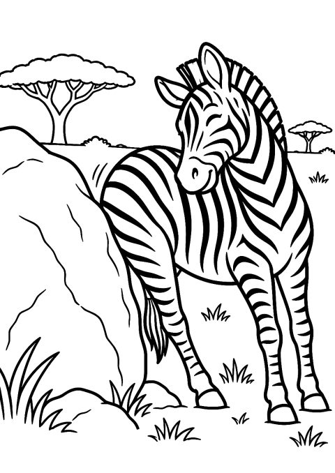 Zebra bir kayaya sürtünüyor boyama sayfası – yazdırılabilir boyama sayfası