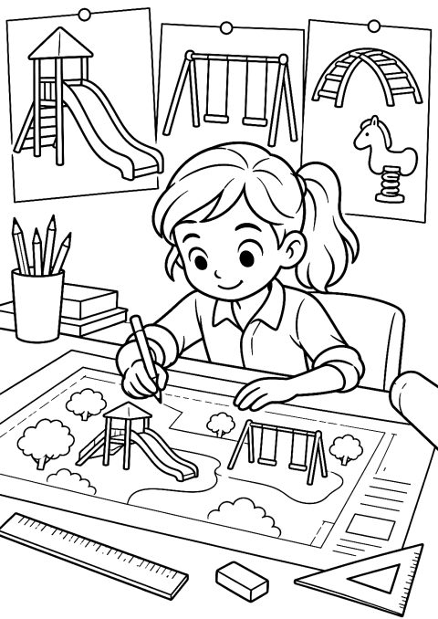 遊び場を設計する建築家のぬりえ – 印刷用ぬりえ