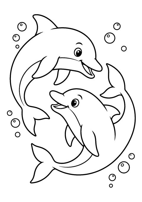 A pair of dolphins dances in a circle coloring page – printable coloring page