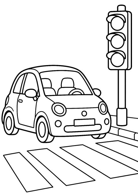 Coche pequeño en el paso de peatones para colorear – dibujo para colorear e imprimir