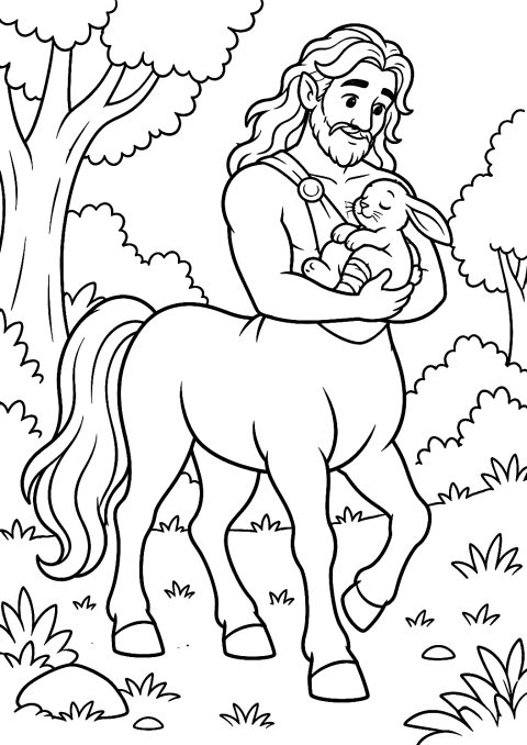 Centauro che porta un coniglio ferito da colorare – disegno da colorare da stampare