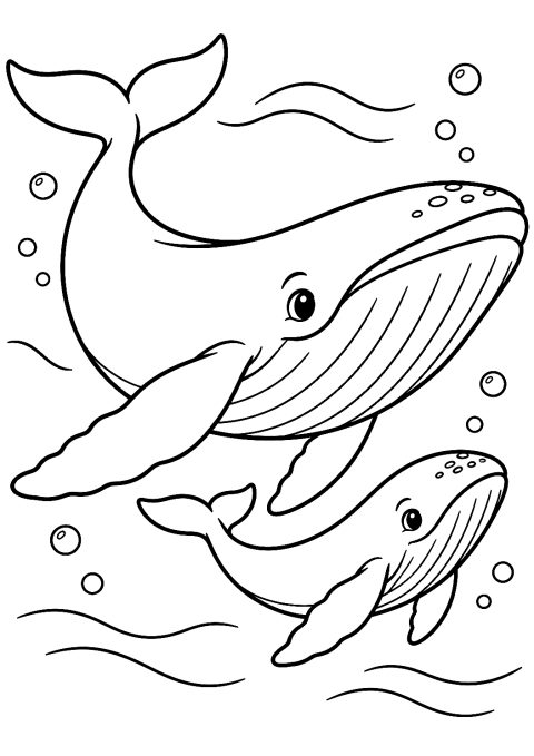 Baleia com cria a nadar para colorir – desenho para colorir para imprimir