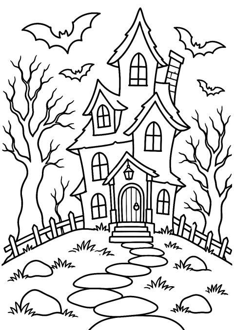 Maison Hantée sur la Colline à Colorier – coloriage à imprimer
